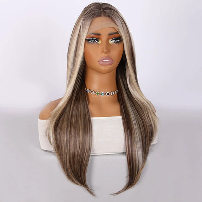 2025 Hot Sale 13*5 Front Wig Fashion Temperament Golden Brown Gradient Straight Hair Wig in the Future Daily Wear SM9123B