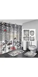 4PCS Black Gold Geometric Print Polyester Fabric Shower Curtain Set Modern Waterproof Soft Fabric Non-Slip Bath Mat 12