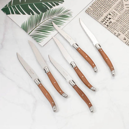 24pcs Laguiole Cutlery set Luxury Rose Wood Handle Dinnerware Stainless steel Tableware 6 Steak Knife 6 Fork 6 Spoon 6 Teaspoon