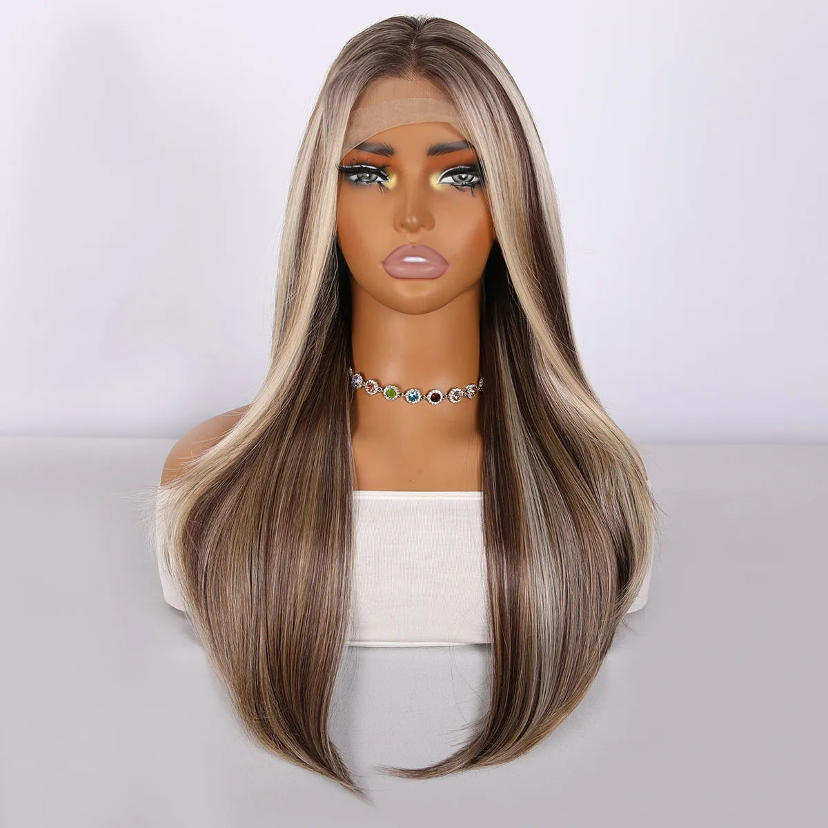 2025 Hot Sale 13*5 Front Wig Fashion Temperament Golden Brown Gradient Straight Hair Wig in the Future Daily Wear SM9123B