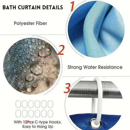 4PCS Black Gold Geometric Print Polyester Fabric Shower Curtain Set Modern Waterproof Soft Fabric Non-Slip Bath Mat 12