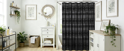 White Boho Farmhouse Modern Shower Curtain Set Waterproof Polyester Neutral Textured 72Wx72L Inches 12 Plastic Hooks