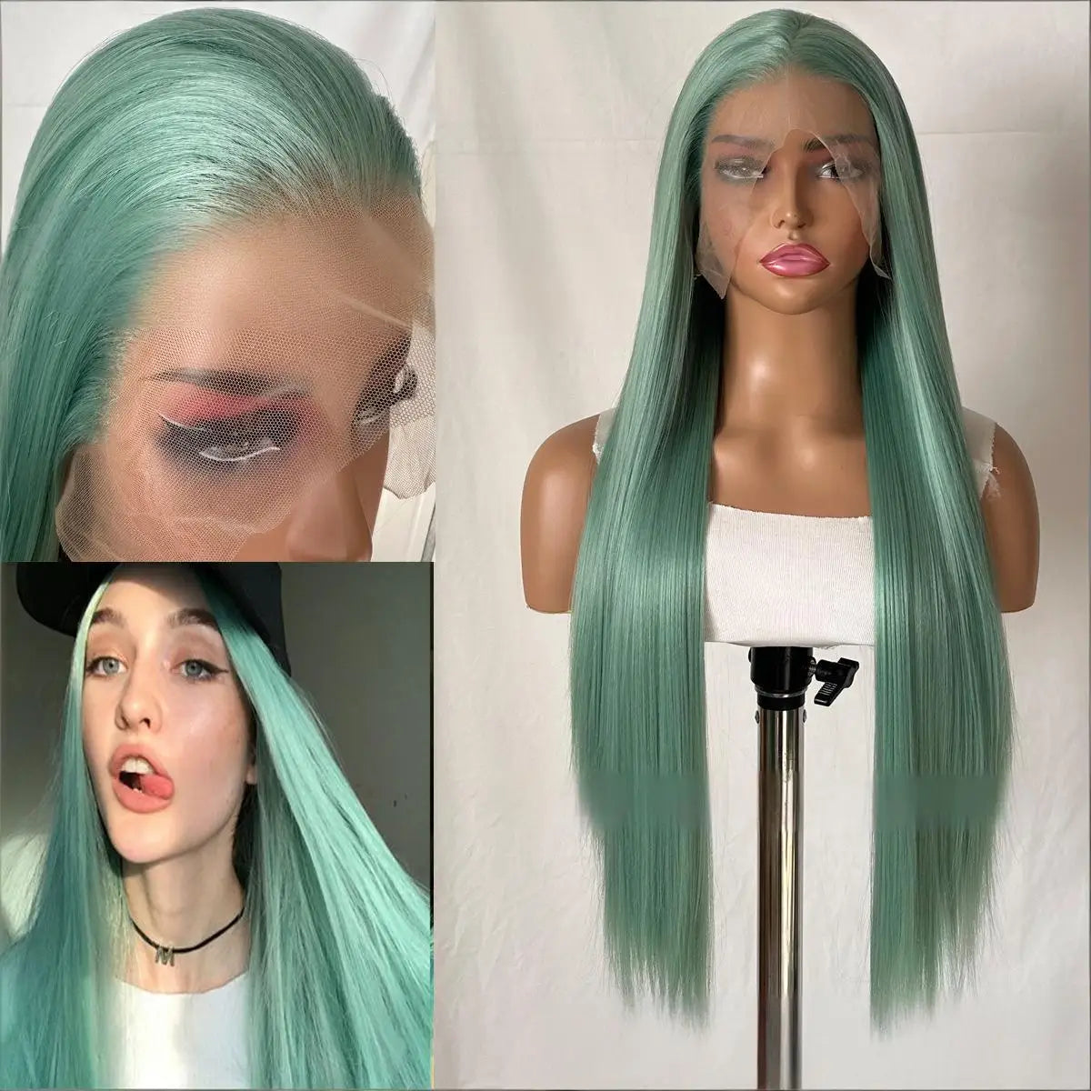 FX-HA07 Premium Blend Hair Wig Long Straight Black High Quality Invisible Transparent 13*4 Lace Frontal Wig Lace Front Wigs