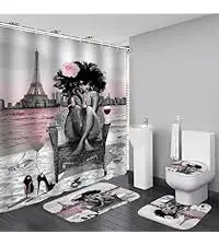 4-Piece Brown Cowboy Rustic Western Farmhouse Shower Curtain Set Non-Slip Rugs Washable Polyester Fabric Sunflower Barn