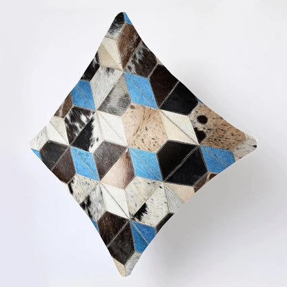 100% Cotton Canvas Cushion Covers Handmade Cowhide Leather Patchwork Lining Square 18\"x18\"