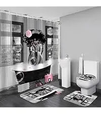 4-Piece Brown Cowboy Rustic Western Farmhouse Shower Curtain Set Non-Slip Rugs Washable Polyester Fabric Sunflower Barn