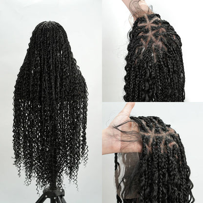 Natural Black Full Lace Bohemian Synthetic Wig with Triangle Knotless Braided Black Women's Natural Wave Boho Braid Wigs