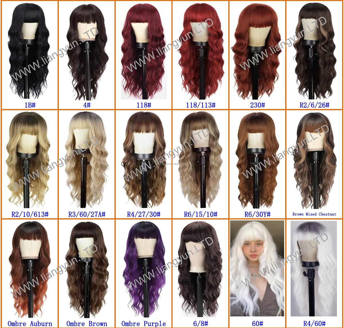 26" Brown Blonde Wavy Synthetic Wig with Bangs