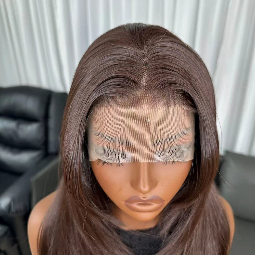 Long Natural Wavy Layered Wigs Brown Color Futura Fiber Hair 13X4 Synthetic Lace Front Wigs for Black Women