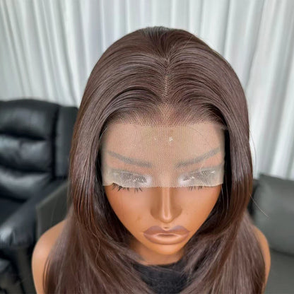Long Natural Wavy Layered Wigs Brown Color Futura Fiber Hair 13X4 Synthetic Lace Front Wigs for Black Women
