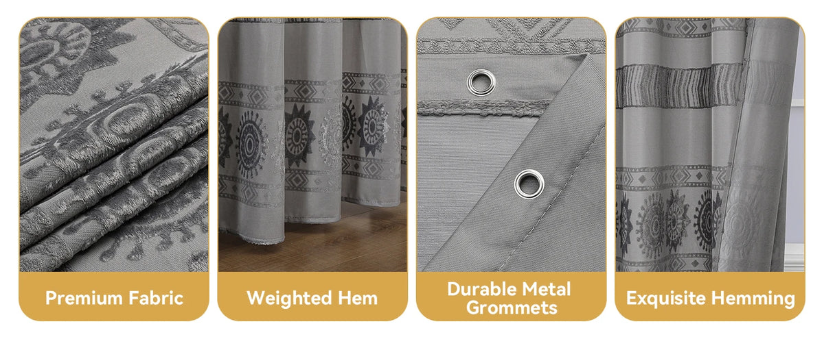 Grey Boho Farmhouse Elegant Washable Sheer Lace Shower Curtain Set 72Wx72L with 12 Plastic Hooks