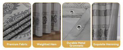 Grey Boho Farmhouse Elegant Washable Sheer Lace Shower Curtain Set 72Wx72L with 12 Plastic Hooks