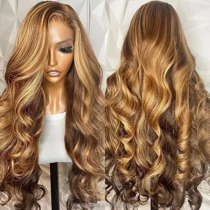 KEMY HAIR Synthetic Lace Front Wig13*4 Hd Heat Resistant Hair Highlight Blend Wig Loose Wave Pre Plucked Wigs for Black Women