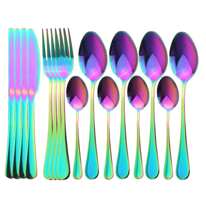Blue Dinnerware Stainless Steel Tableware Fork Spoon Knife Dinner Set Kitchen Black Cutlery Set Silverware 16Pcs