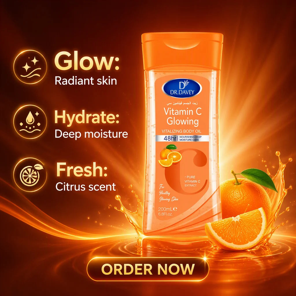 200ml+200ml One Set DR.DAVEY Vitamin C Glowing Vitalizing Body Oil 48H Moisture Citrus Scent USA Warehouse Ready Stock