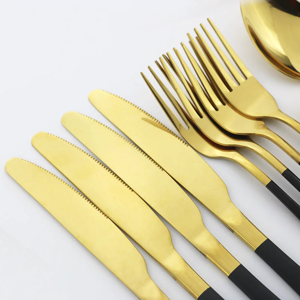 Blue Dinnerware Stainless Steel Tableware Fork Spoon Knife Dinner Set Kitchen Black Cutlery Set Silverware 16Pcs