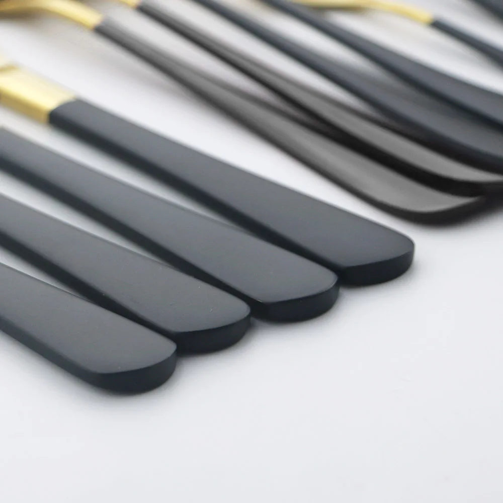 Blue Dinnerware Stainless Steel Tableware Fork Spoon Knife Dinner Set Kitchen Black Cutlery Set Silverware 16Pcs