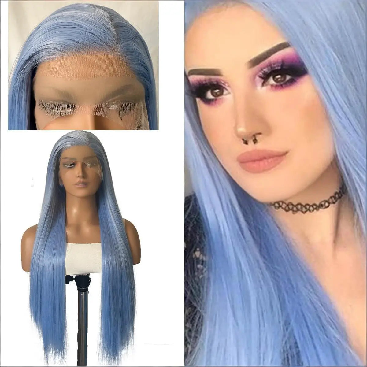 FX-HA07 Premium Blend Hair Wig Long Straight Black High Quality Invisible Transparent 13*4 Lace Frontal Wig Lace Front Wigs