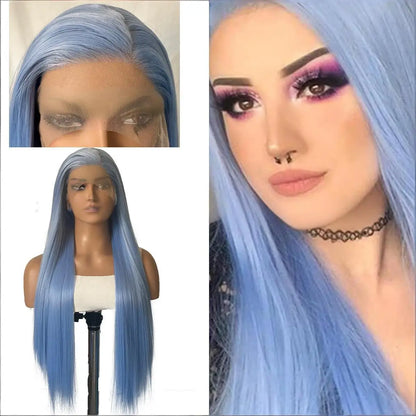 FX-HA07 Premium Blend Hair Wig Long Straight Black High Quality Invisible Transparent 13*4 Lace Frontal Wig Lace Front Wigs