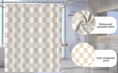 4-Piece Checkered Gingham Retro Waterproof Shower Curtain Set Non-Slip Bath Rug 12 Hooks Soft Fabric for Bathroom Use