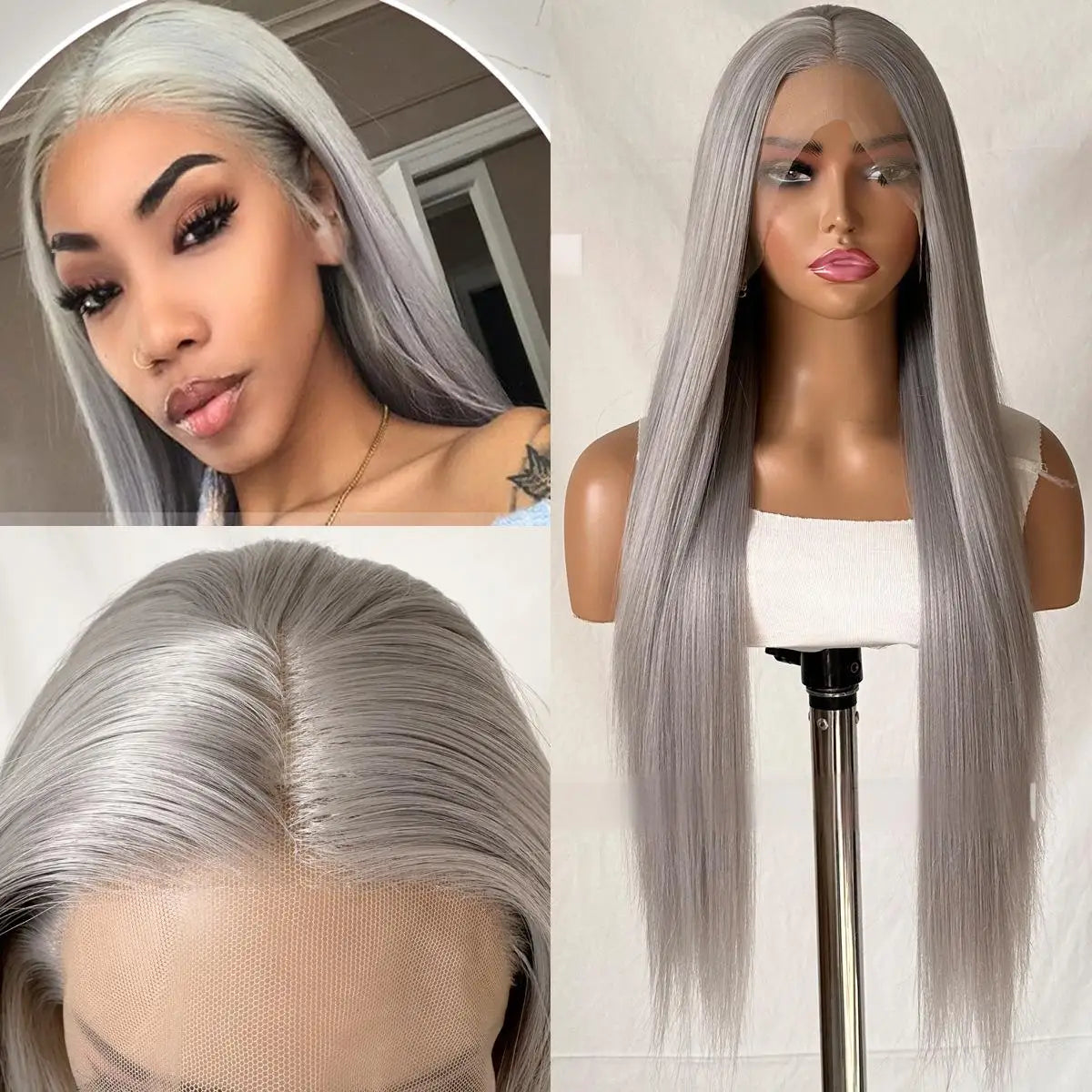 FX-HA07 Premium Blend Hair Wig Long Straight Black High Quality Invisible Transparent 13*4 Lace Frontal Wig Lace Front Wigs