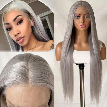 FX-HA07 Premium Blend Hair Wig Long Straight Black High Quality Invisible Transparent 13*4 Lace Frontal Wig Lace Front Wigs