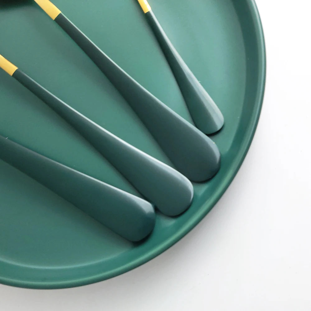 Blue Dinnerware Stainless Steel Tableware Fork Spoon Knife Dinner Set Kitchen Black Cutlery Set Silverware 16Pcs