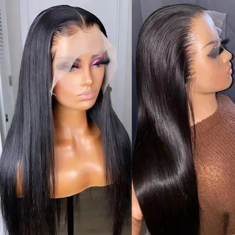 FX-HA07 Premium Blend Hair Wig Long Straight Black High Quality Invisible Transparent 13*4 Lace Frontal Wig Lace Front Wigs