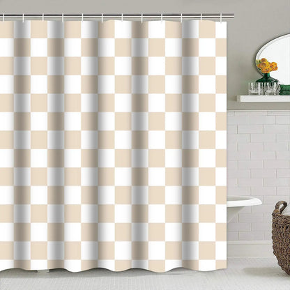 4-Piece Checkered Gingham Retro Waterproof Shower Curtain Set Non-Slip Bath Rug 12 Hooks Soft Fabric for Bathroom Use