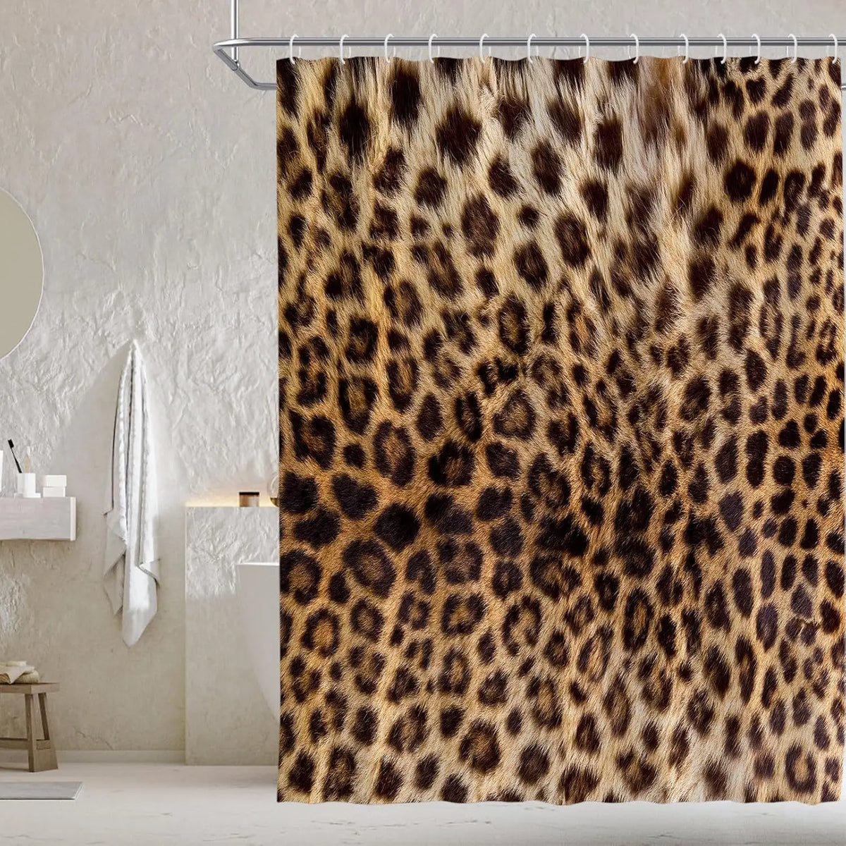 Brown Leopard Shower Curtain Cheetah Animal Print Blackout Polyester Machine Washable Hooks 72x72 Modern Bathroom Decor