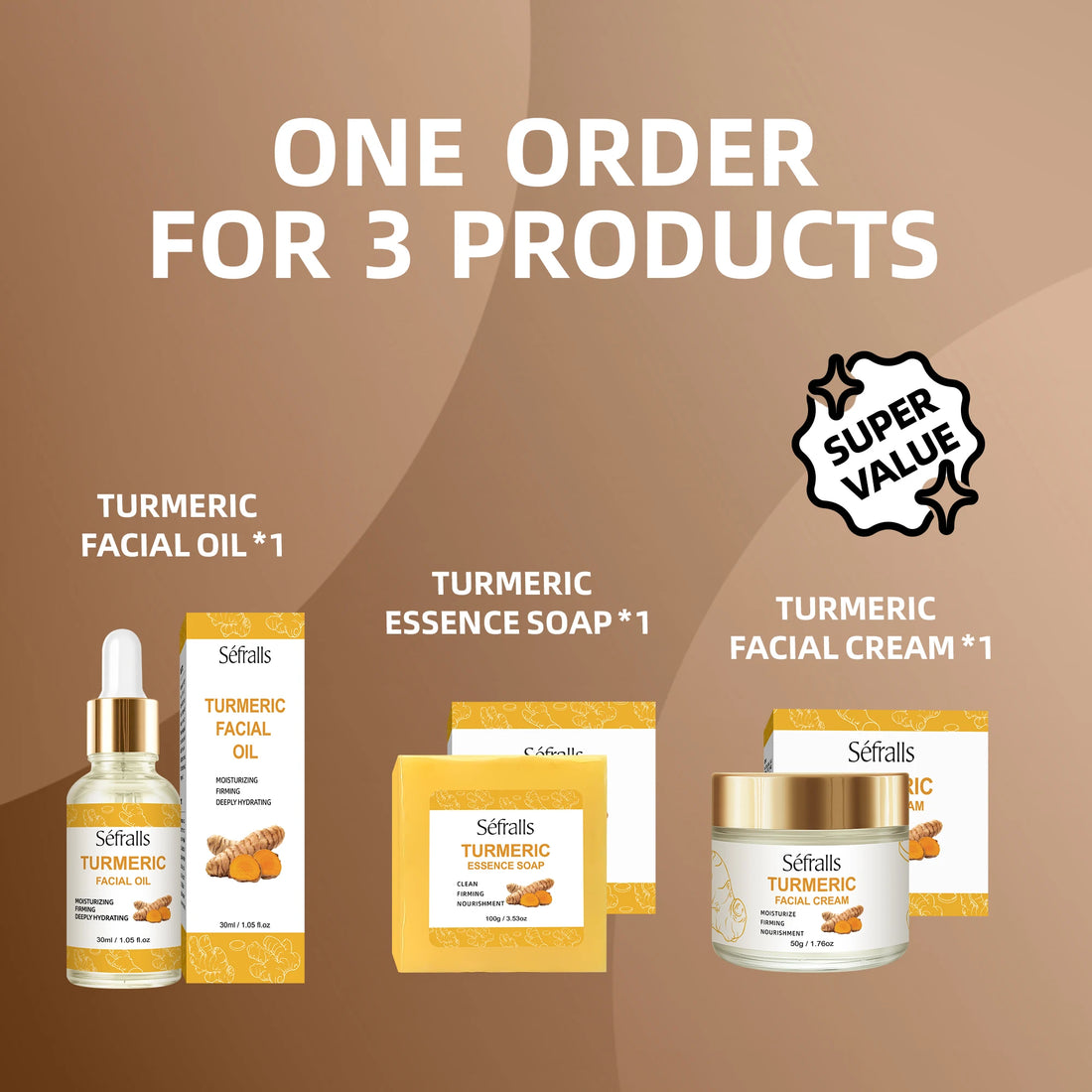 Sefralls Turmeric Face Care Trio With Cream Serum For All Skin Types