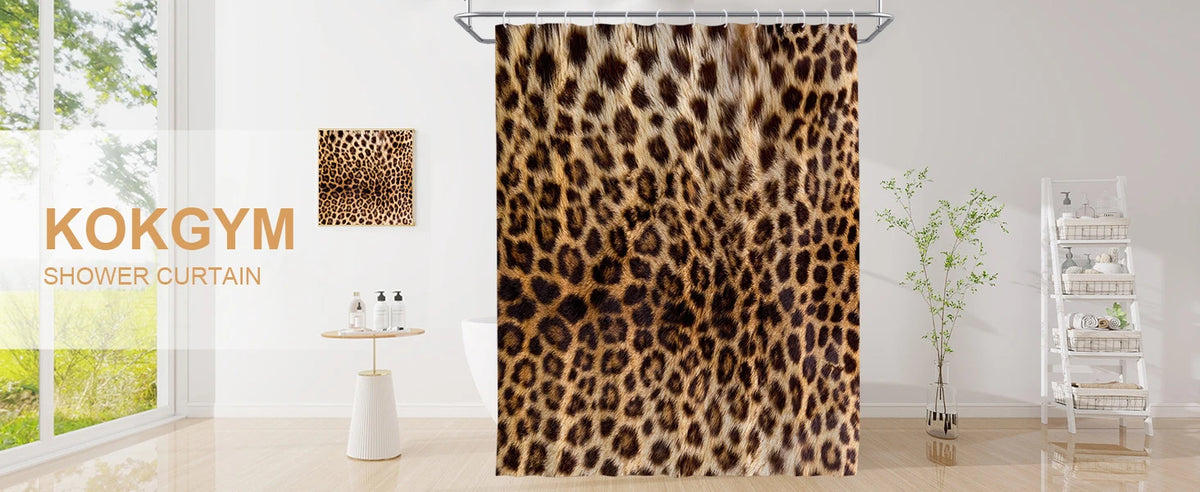 Brown Leopard Shower Curtain Cheetah Animal Print Blackout Polyester Machine Washable Hooks 72x72 Modern Bathroom Decor