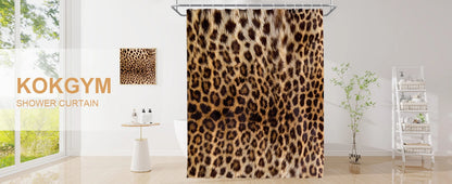 Brown Leopard Shower Curtain Cheetah Animal Print Blackout Polyester Machine Washable Hooks 72x72 Modern Bathroom Decor