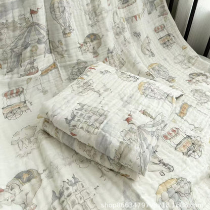 Bamboo Cotton Super Soft Class A Baby Blanket Six-Layer Interwoven Gauze Bath Towel Digital Non-Fluorescent Non-Pilling Sweat-Absorbing Breathable