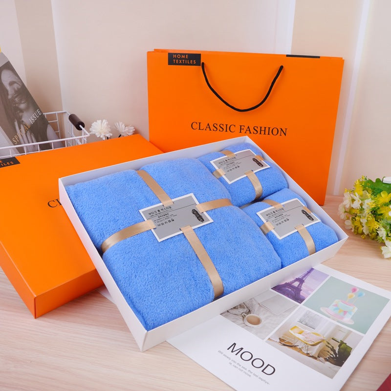 Holiday Towel Gift Box, Coral Velvet Bath Towel Three-Piece Set, Gift Box Set, Company Souvenirs, Can Be Printed with Logo, Wholesale