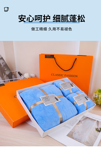 Holiday Towel Gift Box, Coral Velvet Bath Towel Three-Piece Set, Gift Box Set, Company Souvenirs, Can Be Printed with Logo, Wholesale