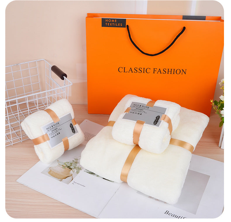 Holiday Towel Gift Box, Coral Velvet Bath Towel Three-Piece Set, Gift Box Set, Company Souvenirs, Can Be Printed with Logo, Wholesale