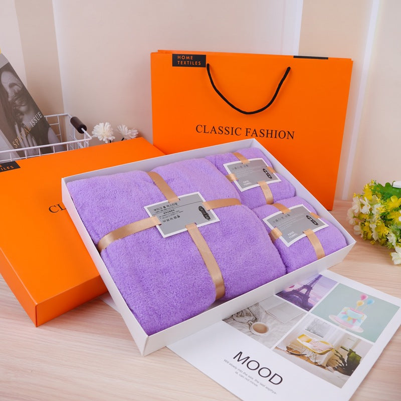 Holiday Towel Gift Box, Coral Velvet Bath Towel Three-Piece Set, Gift Box Set, Company Souvenirs, Can Be Printed with Logo, Wholesale