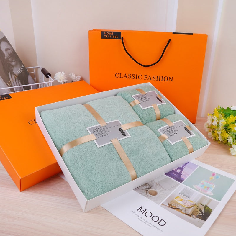Holiday Towel Gift Box, Coral Velvet Bath Towel Three-Piece Set, Gift Box Set, Company Souvenirs, Can Be Printed with Logo, Wholesale