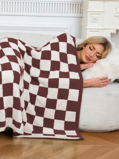 Blanket Half Velvet Home Wear Casual Diamond Plaid Knitwear Color Block Stitching Plaid Woolen Shawl Blanket