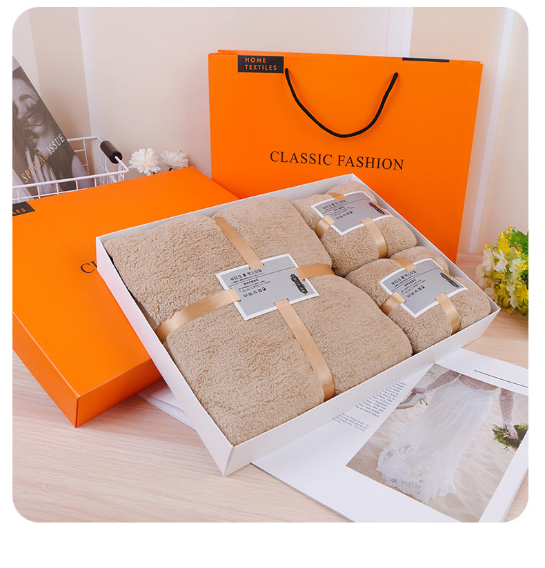 Holiday Towel Gift Box, Coral Velvet Bath Towel Three-Piece Set, Gift Box Set, Company Souvenirs, Can Be Printed with Logo, Wholesale