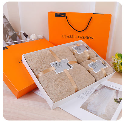 Holiday Towel Gift Box, Coral Velvet Bath Towel Three-Piece Set, Gift Box Set, Company Souvenirs, Can Be Printed with Logo, Wholesale