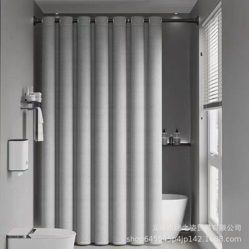 Shower curtain bathroom waterproof curtain mildew partition warm shading high-grade hanging curtain Roman hole wet and dry separation shower bath