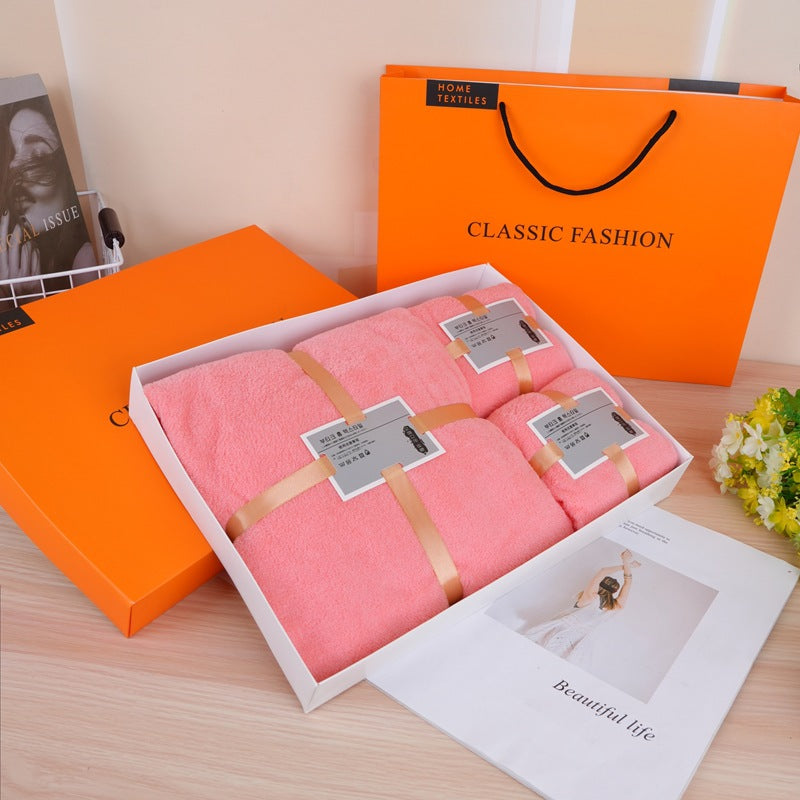 Holiday Towel Gift Box, Coral Velvet Bath Towel Three-Piece Set, Gift Box Set, Company Souvenirs, Can Be Printed with Logo, Wholesale