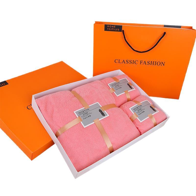 Holiday Towel Gift Box, Coral Velvet Bath Towel Three-Piece Set, Gift Box Set, Company Souvenirs, Can Be Printed with Logo, Wholesale