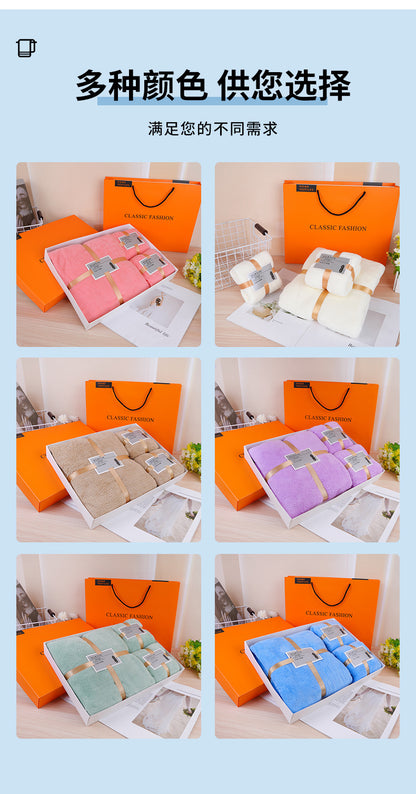 Holiday Towel Gift Box, Coral Velvet Bath Towel Three-Piece Set, Gift Box Set, Company Souvenirs, Can Be Printed with Logo, Wholesale