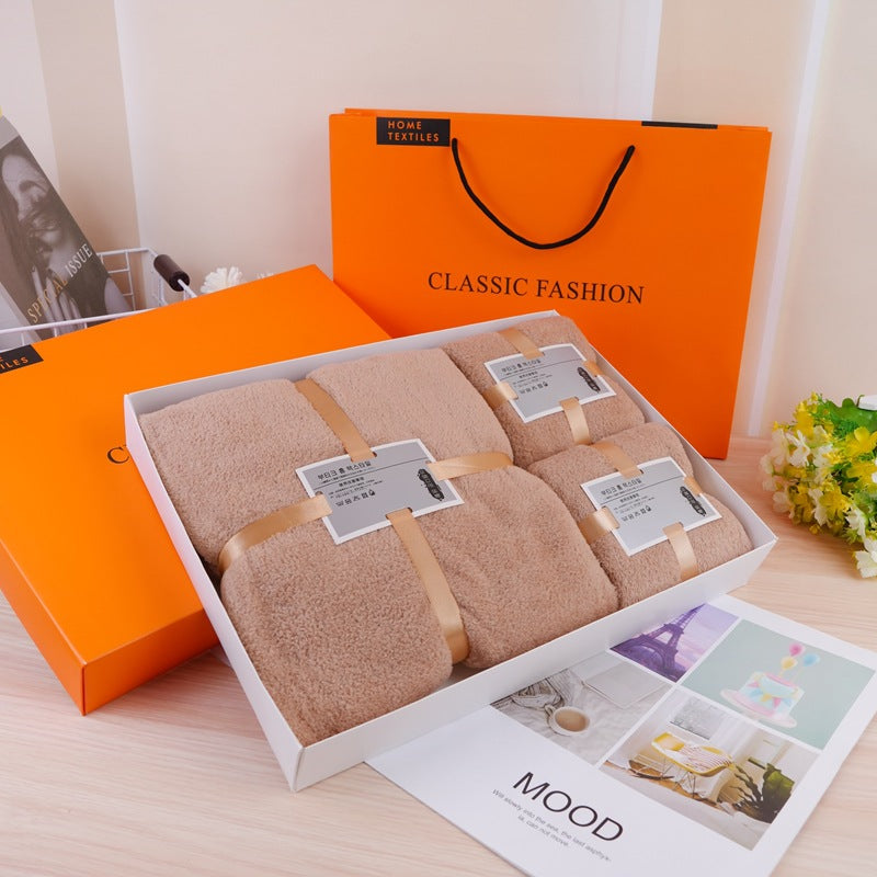 Holiday Towel Gift Box, Coral Velvet Bath Towel Three-Piece Set, Gift Box Set, Company Souvenirs, Can Be Printed with Logo, Wholesale