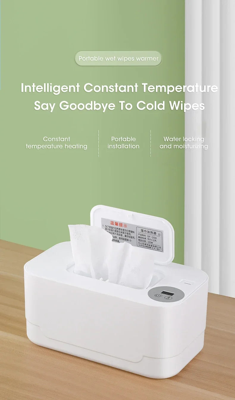 Portable Baby Wipe Warmer 2-in-1 Heated Towel Dispenser with LED Display Heating Box for Home Car Travel Accessories