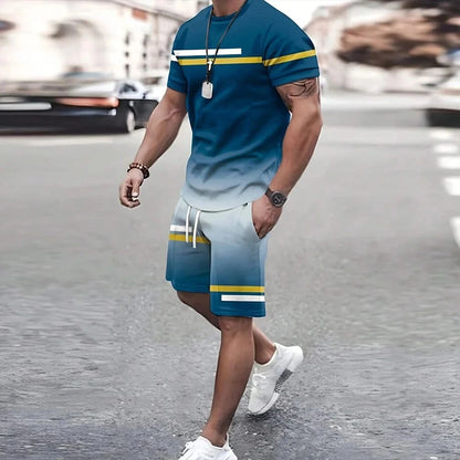 2025 Men's New Fashion Summer Casual Loose Quick Drying Top Outdoor Urban Breathable Comfortable Short Sleeve Set Street Trend T