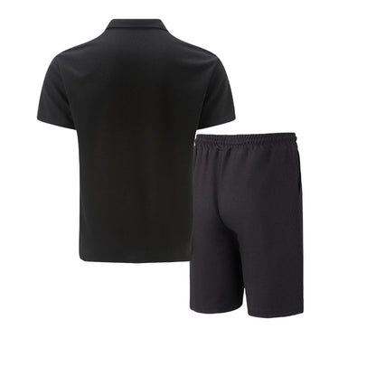 2025 Men Europe and the United States new summer Waffle solid color zip-up lapel short-sleeve suit shorts two sets